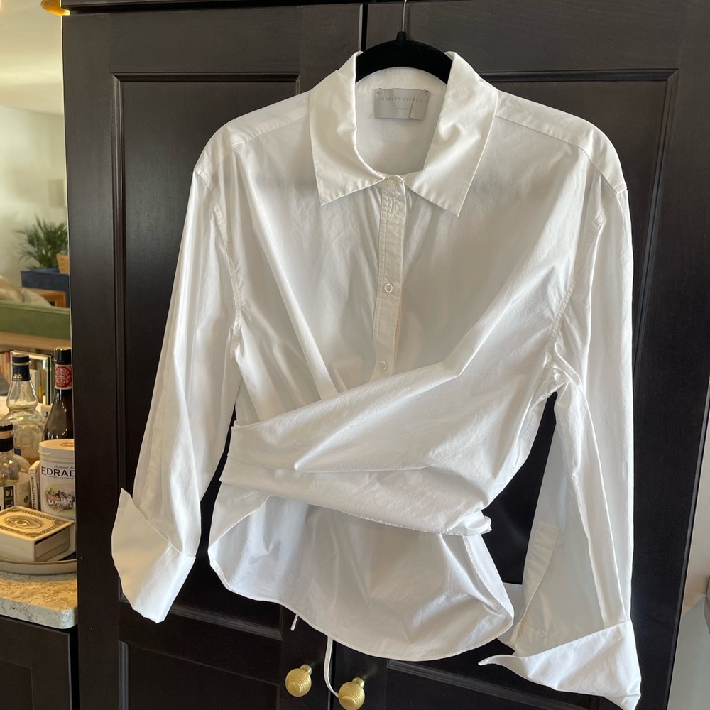 Modern Citizen Crisp White Collared Wrap Shirt